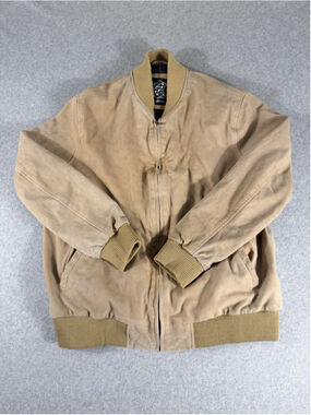 Leather Bomber Jacket Mens XL Tan Brown Vintage Style Classic Zip Coat